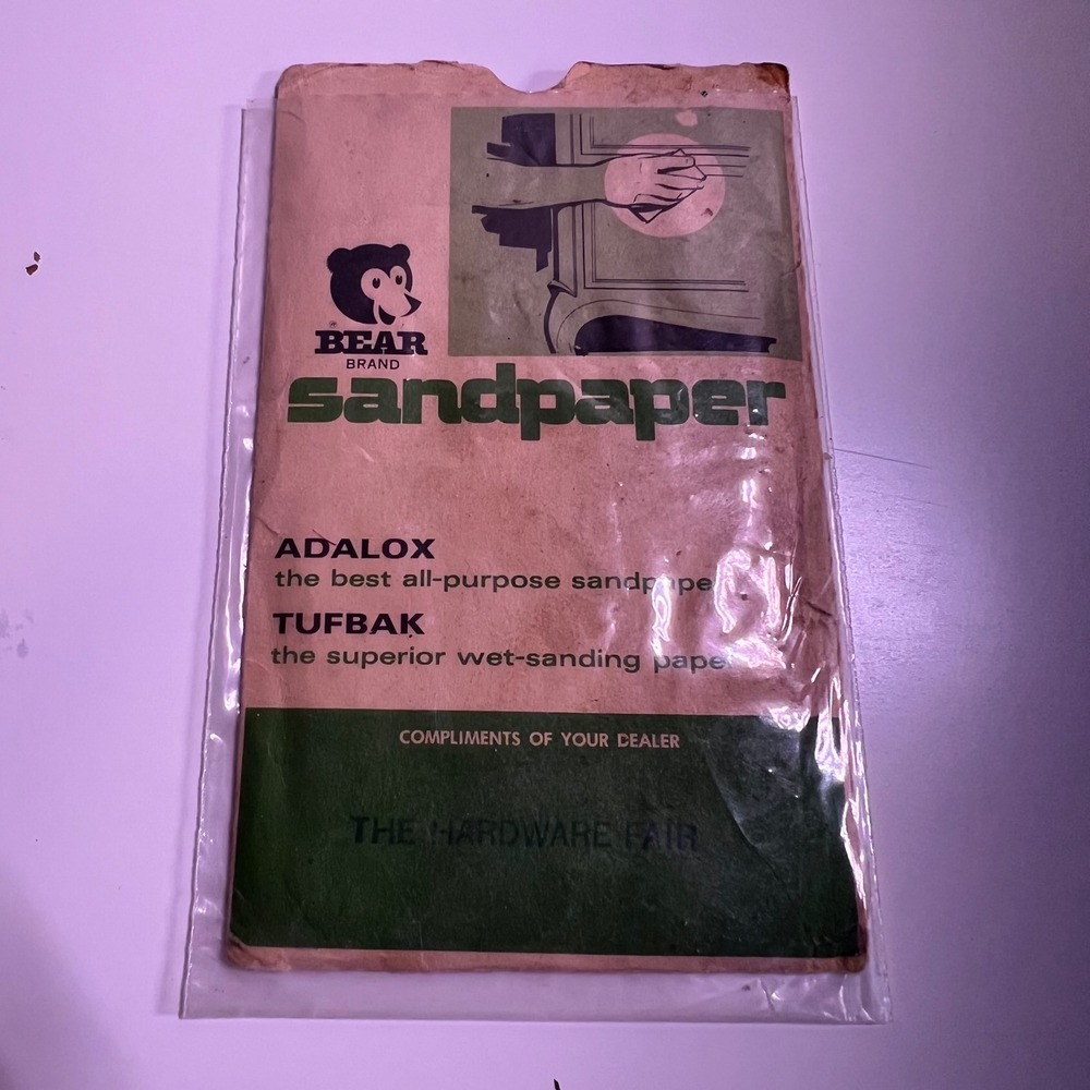 Bear Brand OS Sandpaper Sleeve Tan Vintage Norton Adalox Tufbak‎ Advertising